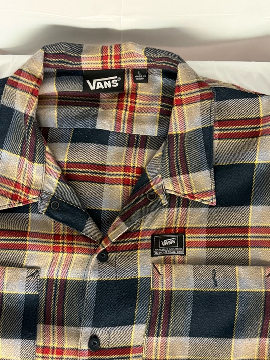 Vans Other - Vans Plaid Flannel Shirt Mens Large Red Tan Black Button Up Long Sleeve